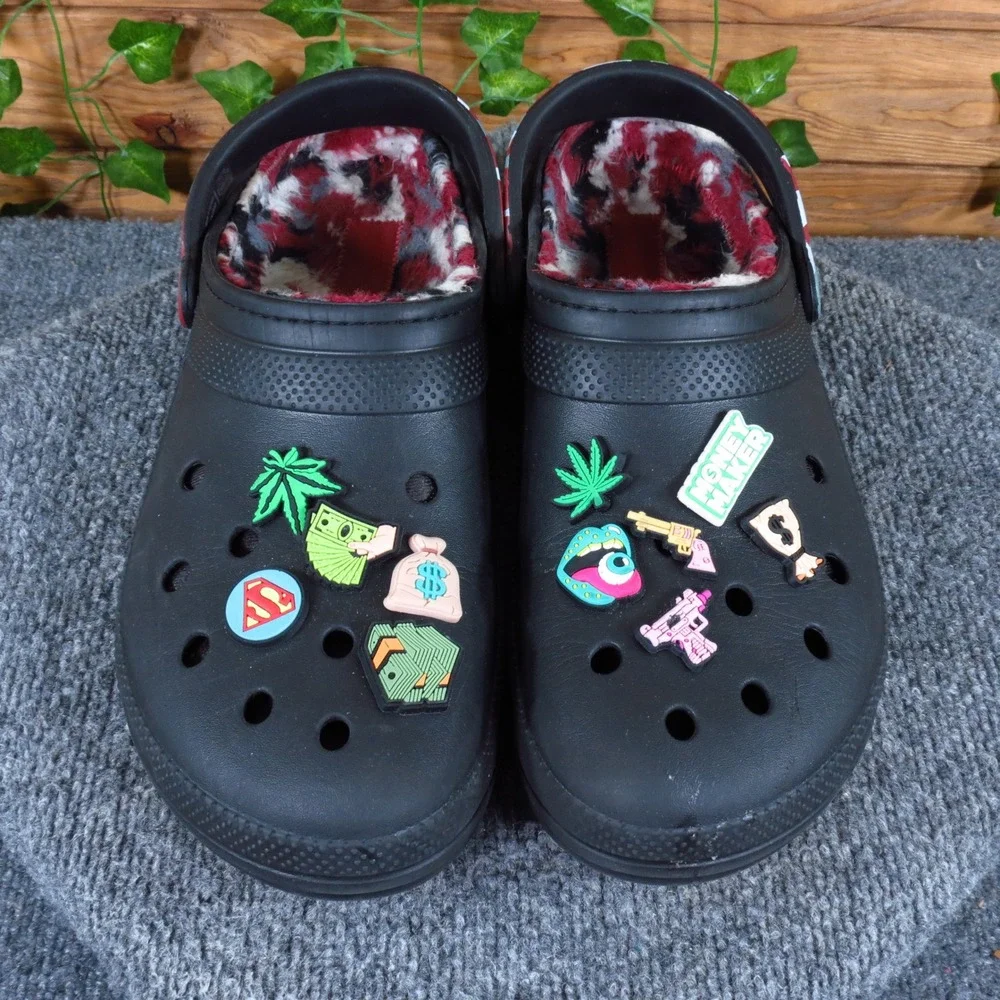 Crocs Classic Lined Camo Clogs Mens Shoe Size 13 Comfort Indoor Outdoor Black